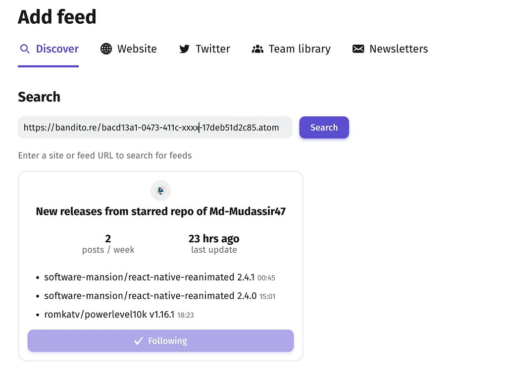 Adding the feed link
