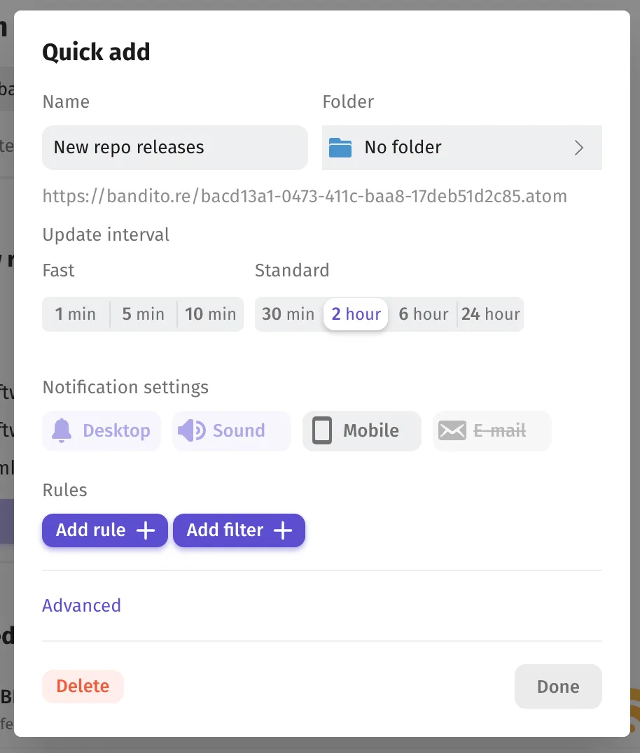 Feed settings