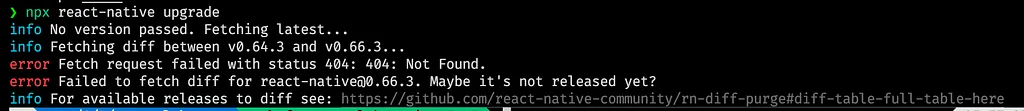npx react-native upgrade failing